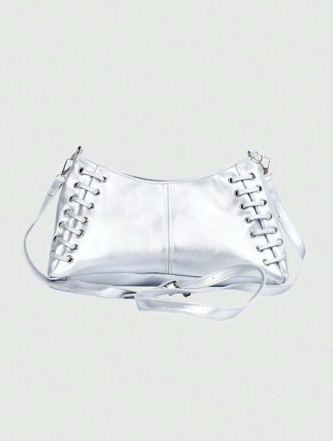 Silver lace up detail shoulder bag