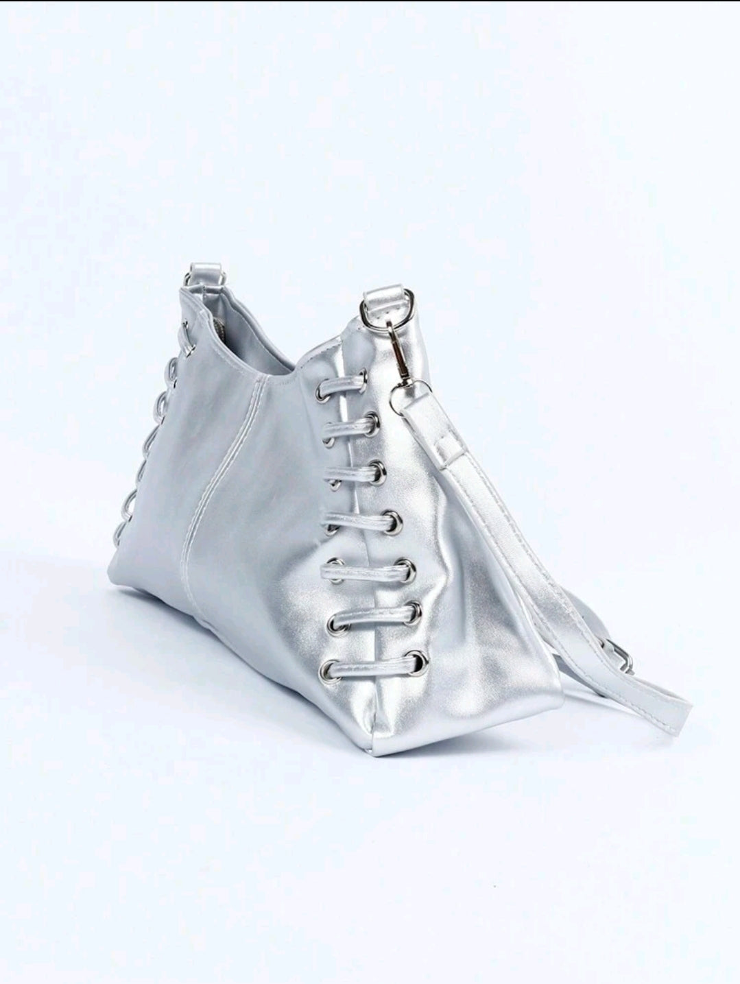Silver lace up detail shoulder bag