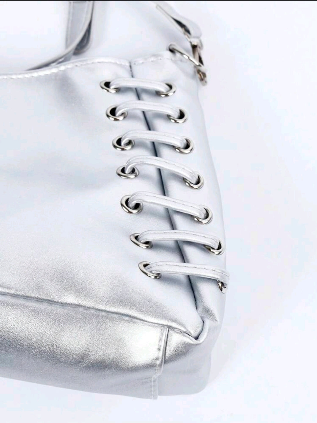 Silver lace up detail shoulder bag