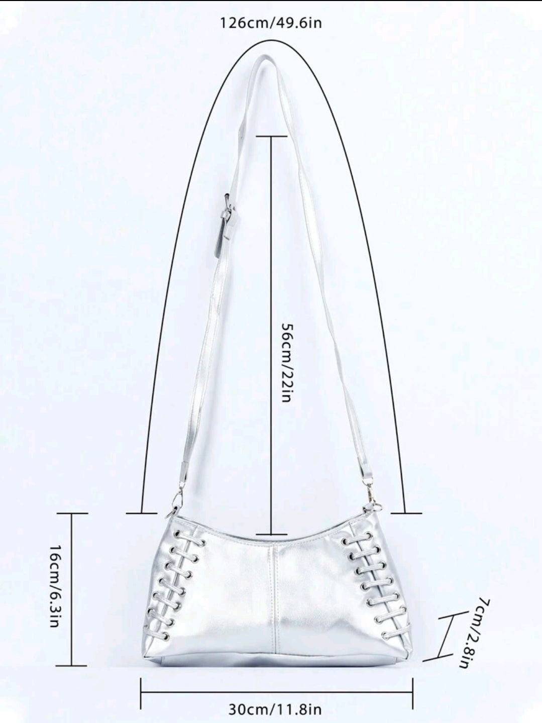 Silver lace up detail shoulder bag
