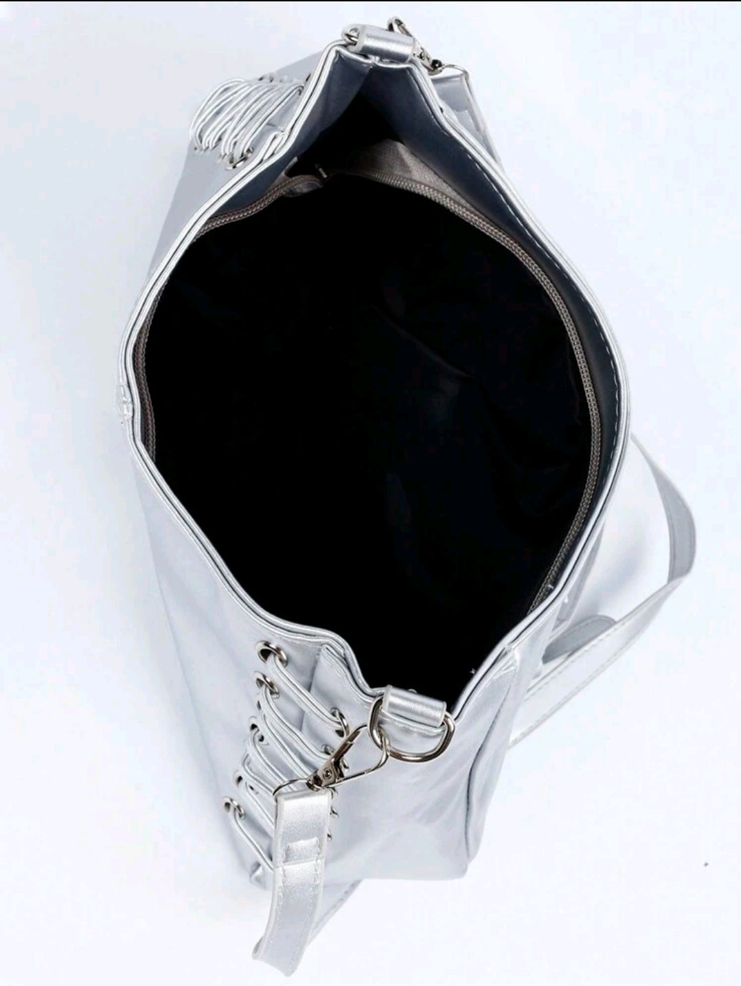 Silver lace up detail shoulder bag