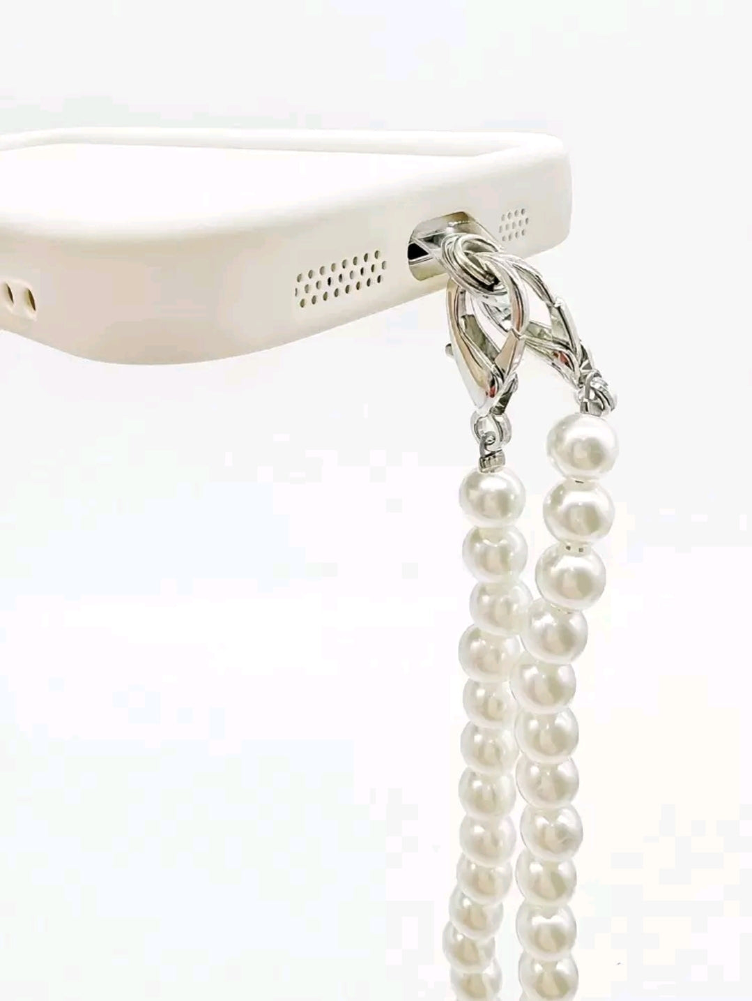 White bow pearl phone lanyard