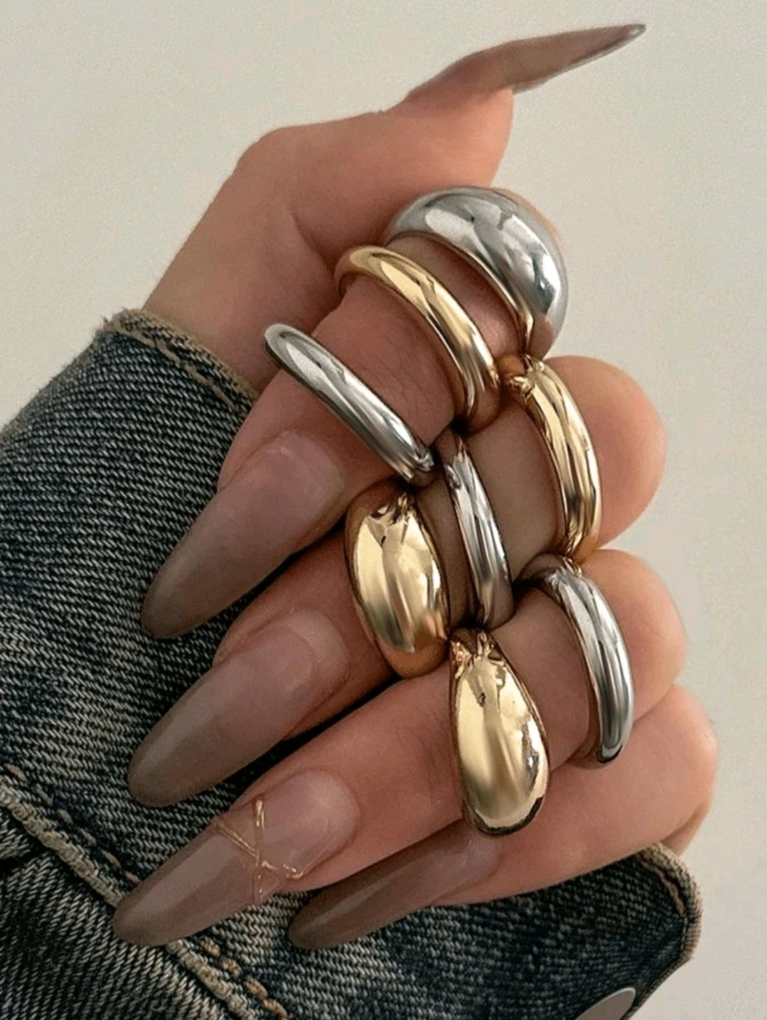 8pcs silver and golden chunky rings set