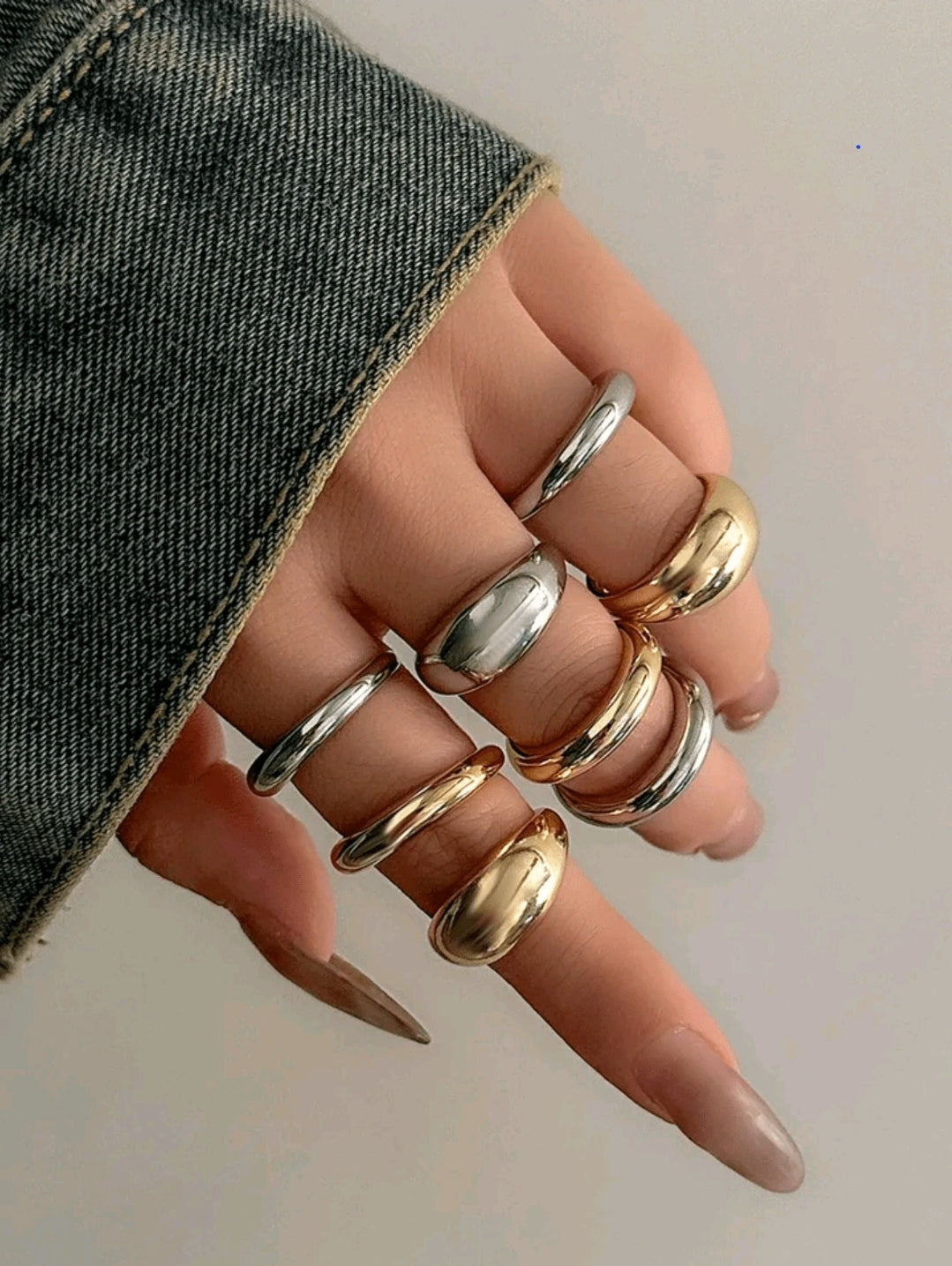 8pcs silver and golden chunky rings set