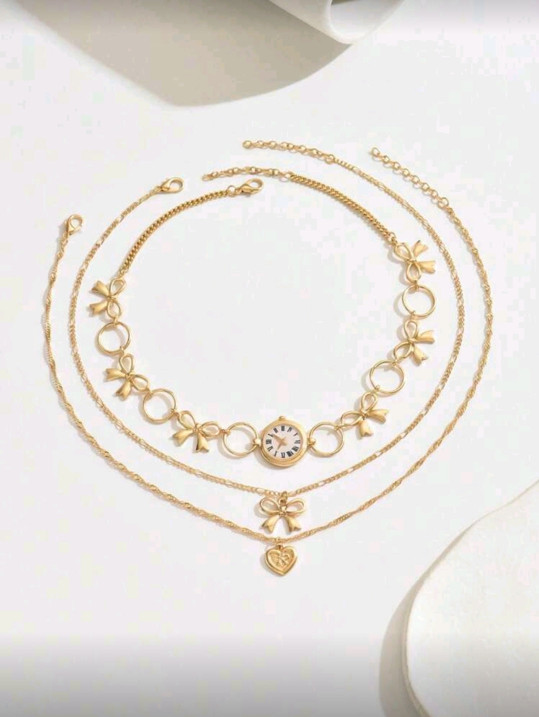 Clock triple layered necklace