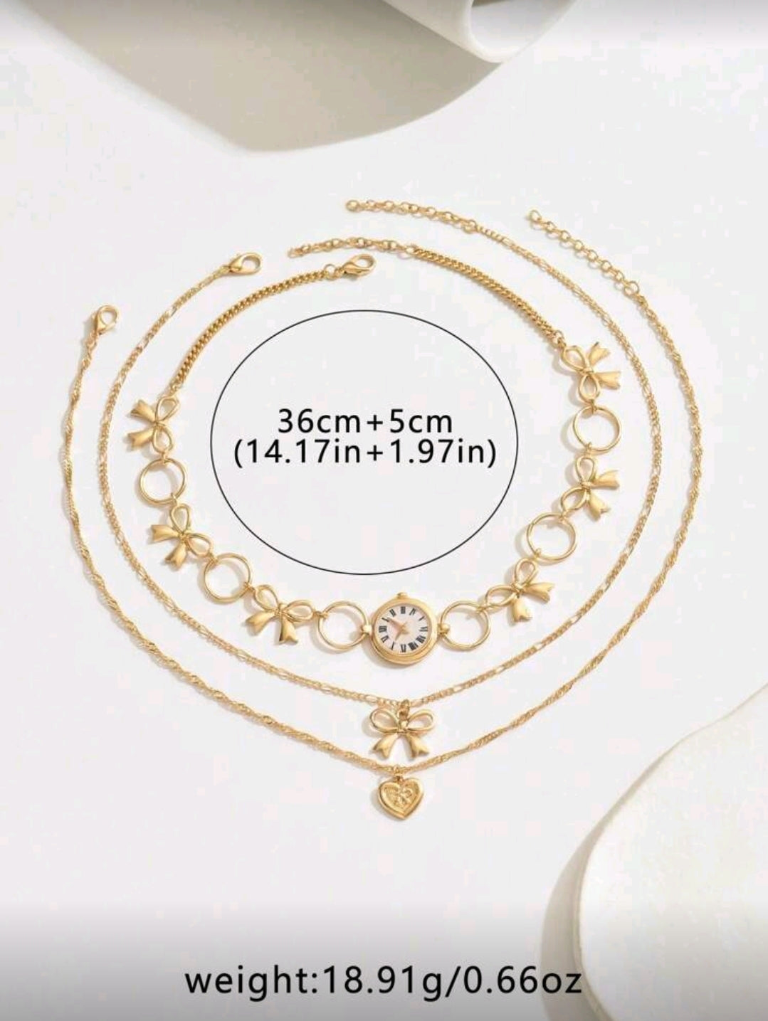 Clock triple layered necklace
