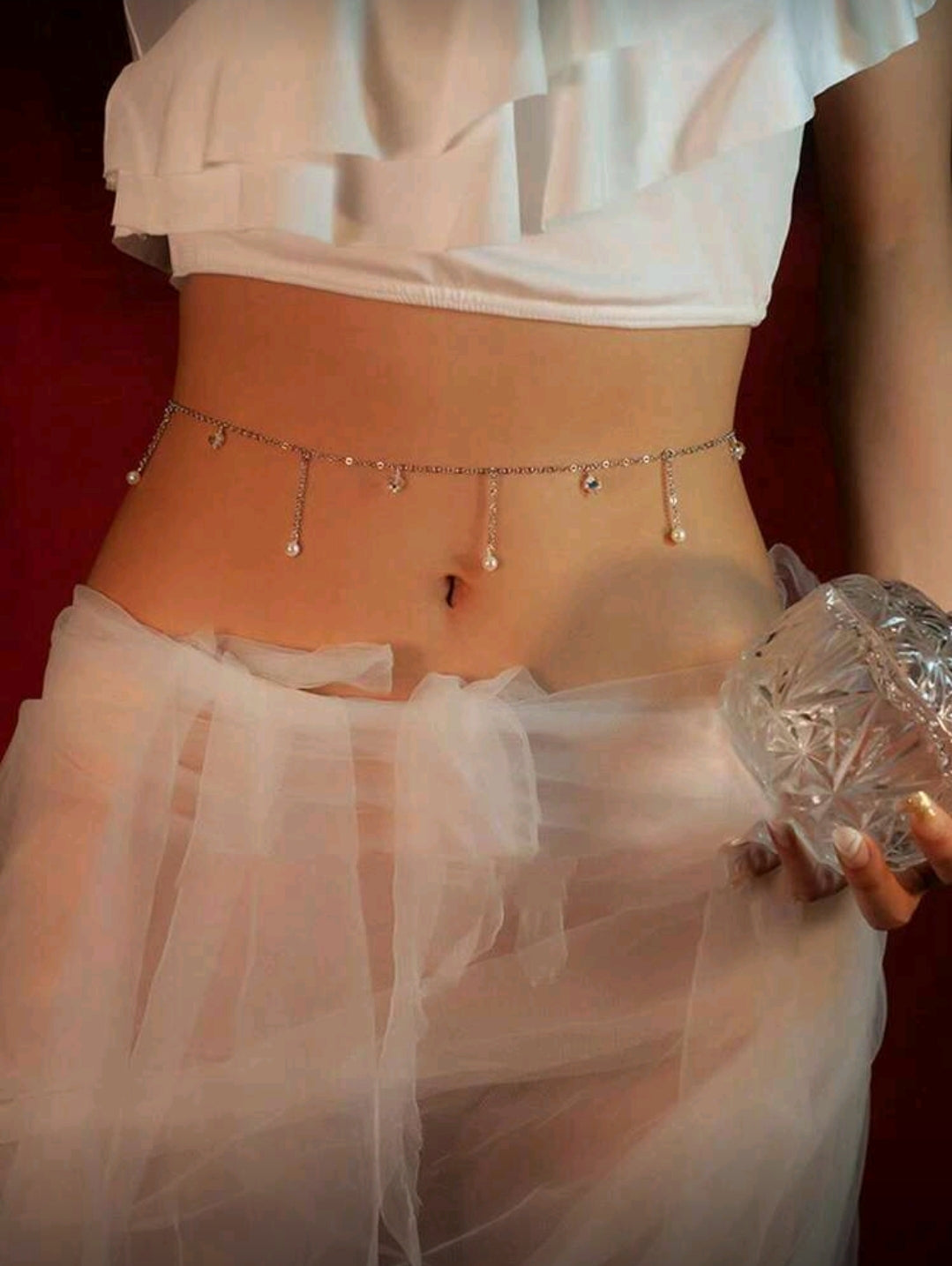 Silver drop detail waist chain