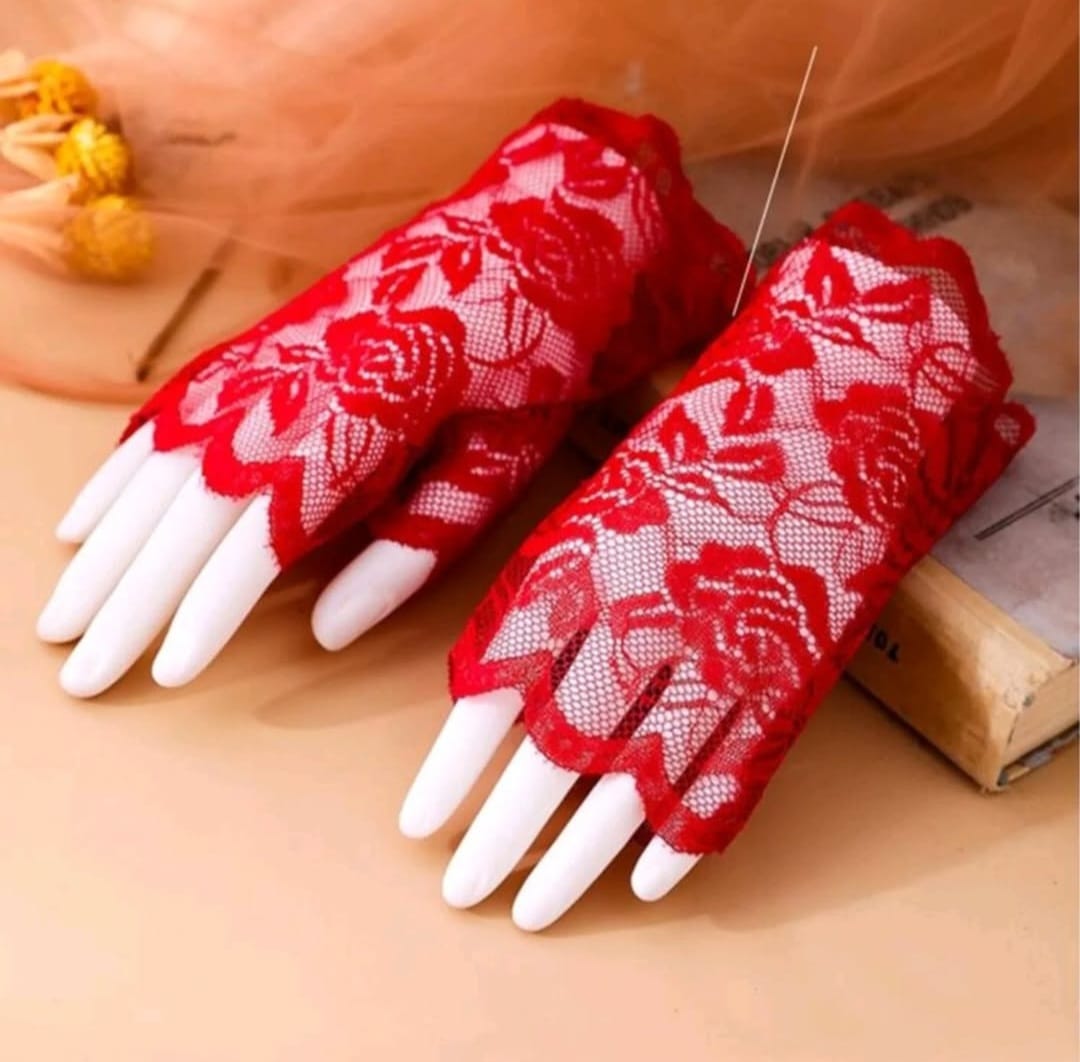 Red lace gloves