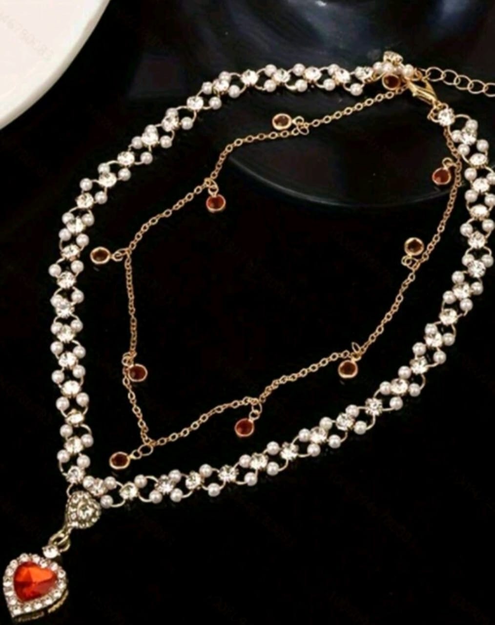 Layered heart stone necklace