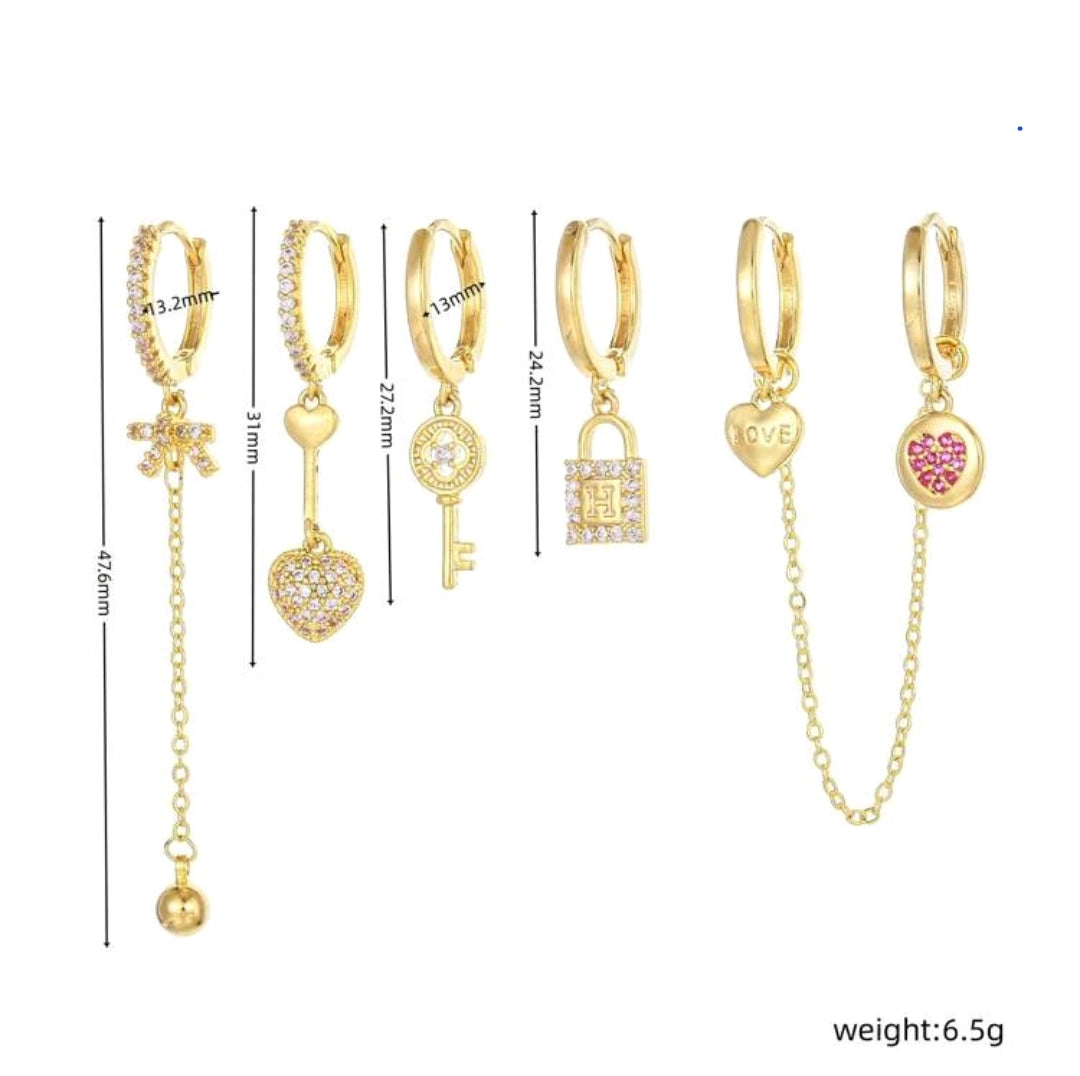 Heart lock and key earring stack