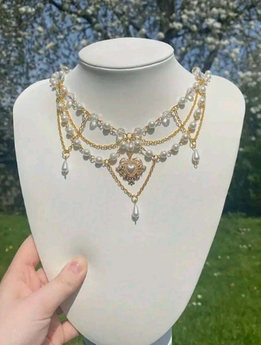 Pearl layered heart detail necklace