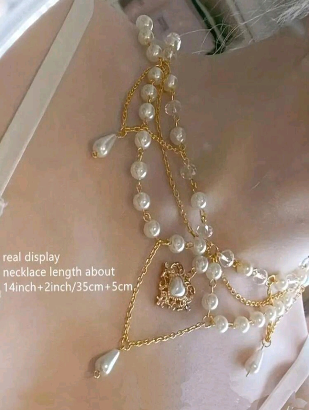 Pearl layered heart detail necklace