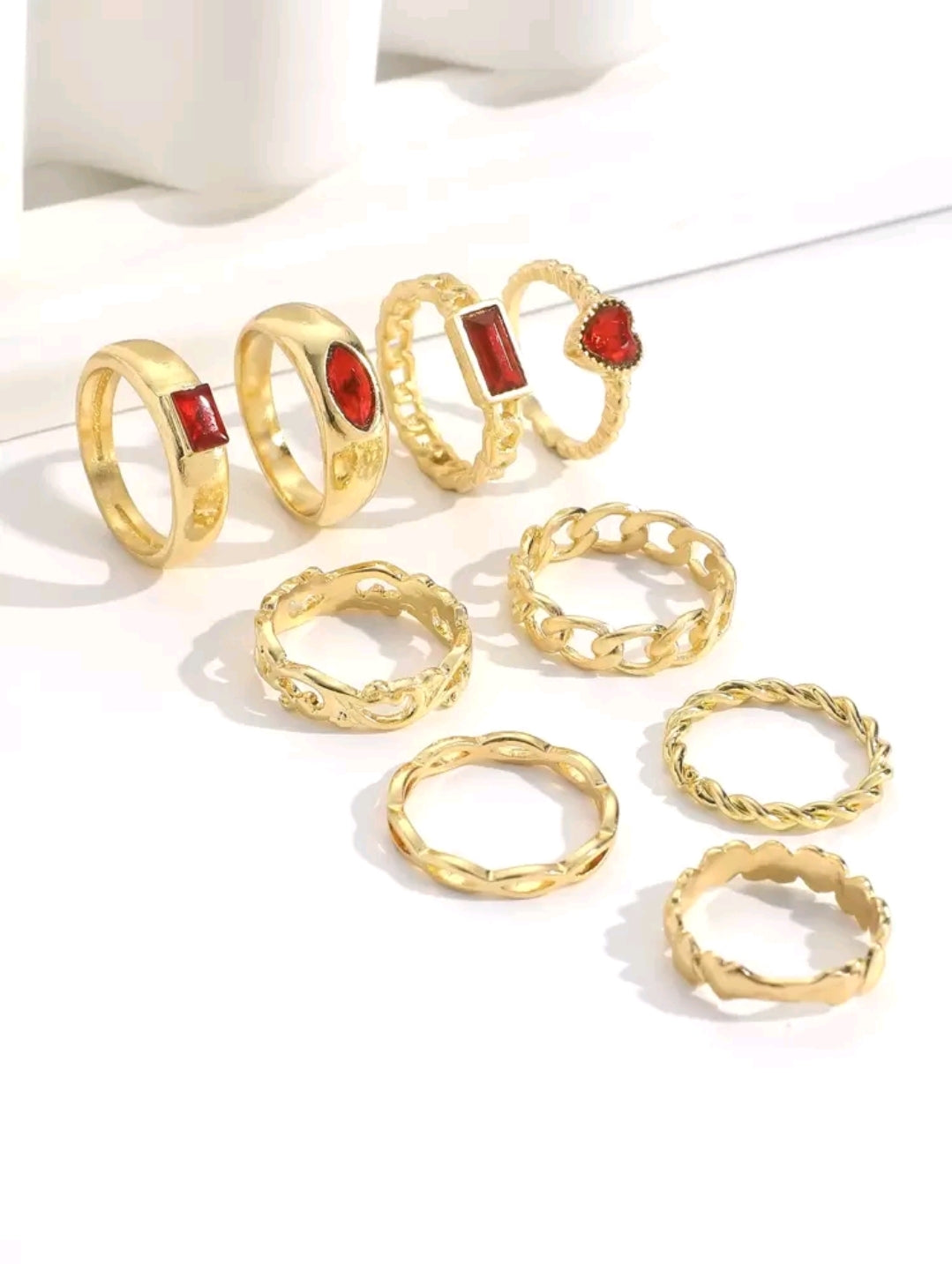 Red stone 9pcs ring set