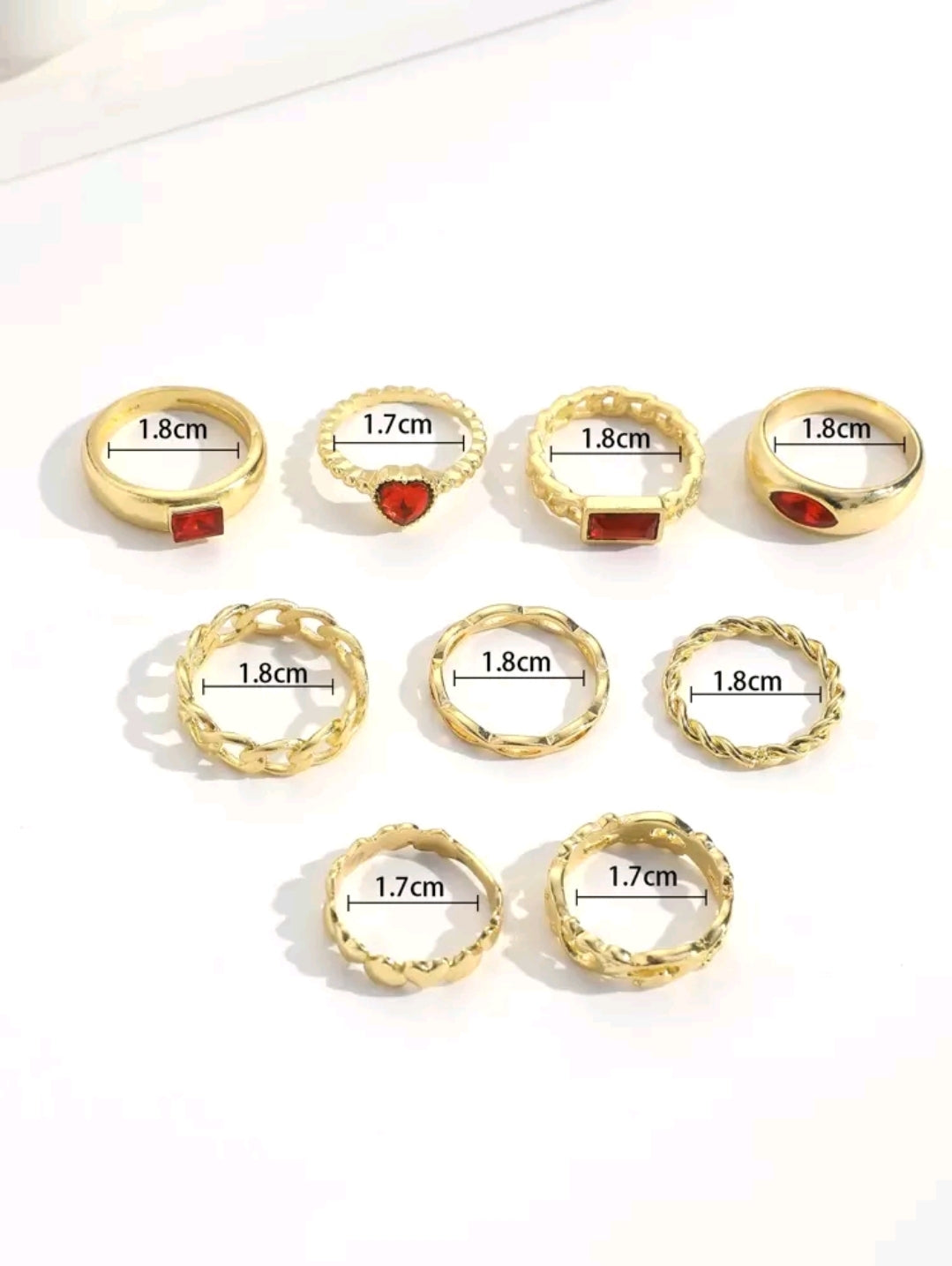 Red stone 9pcs ring set