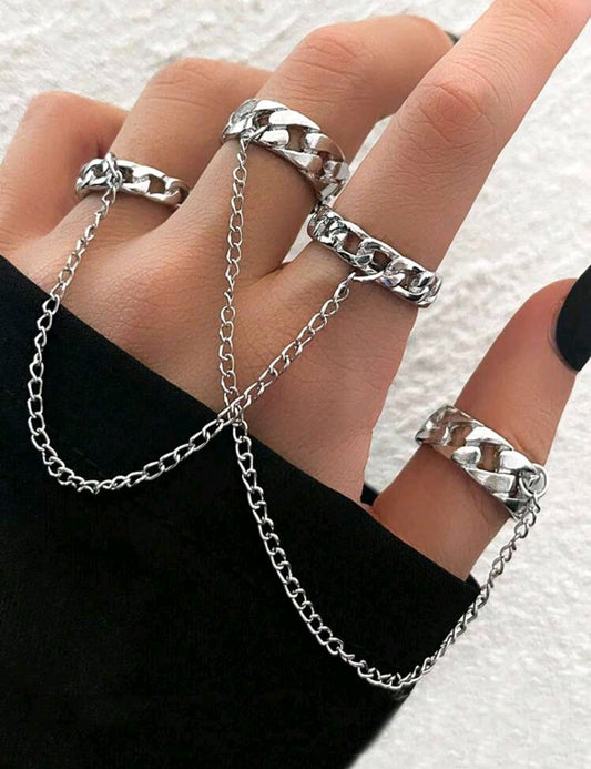 Linked silver ring set