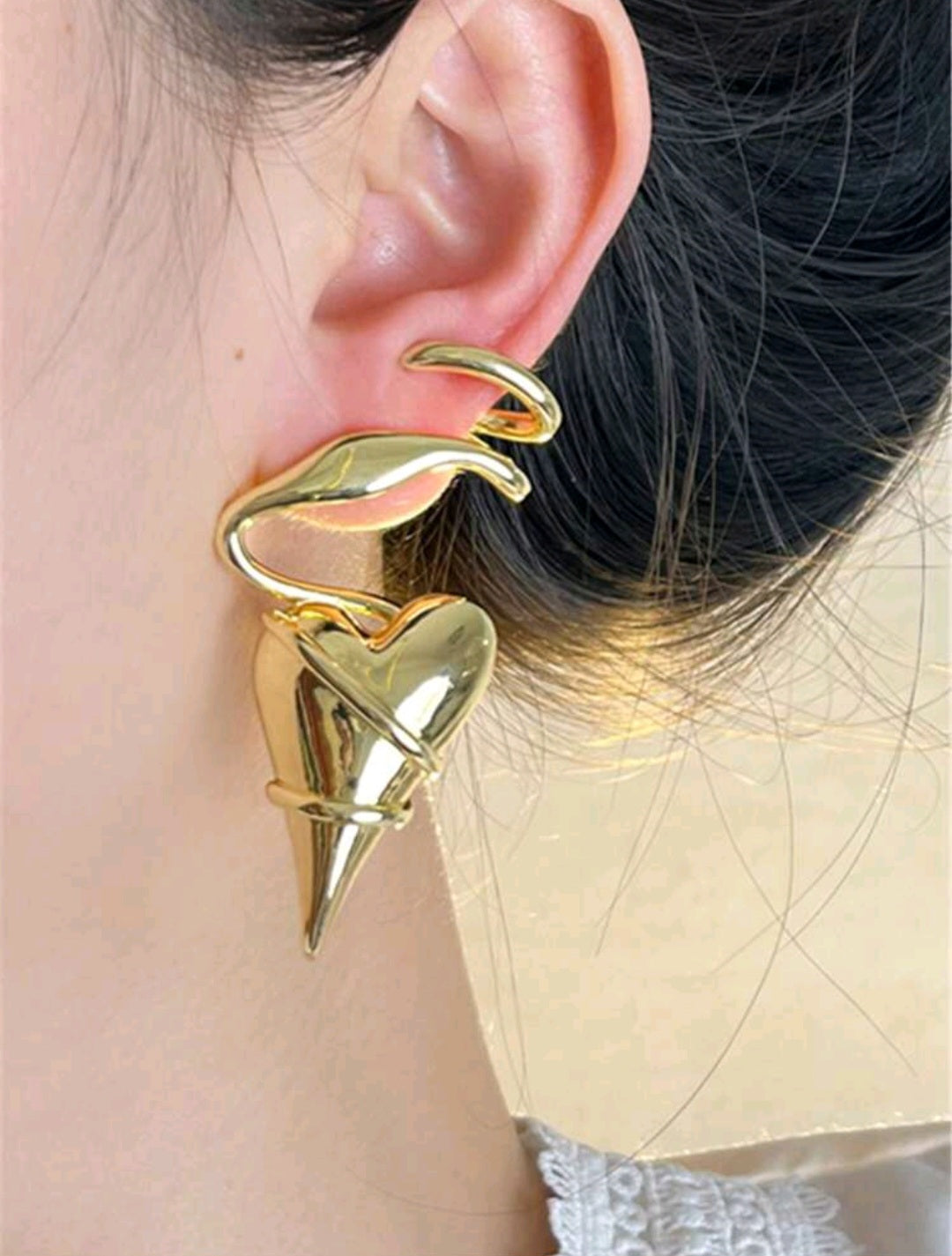 Golden heart wrap earrings