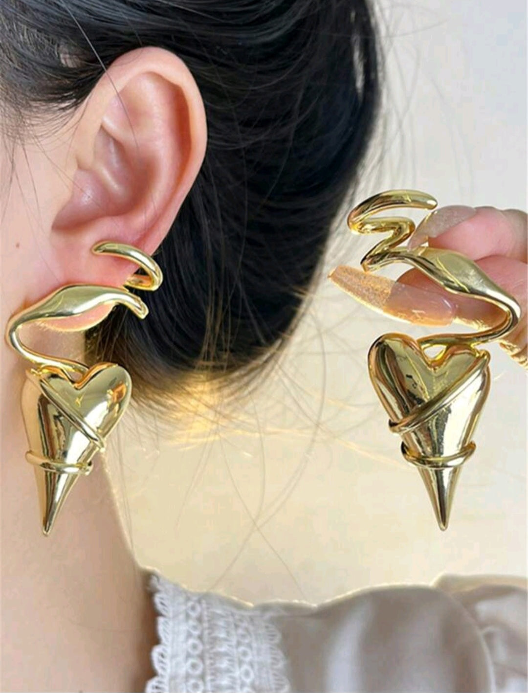 Golden heart wrap earrings