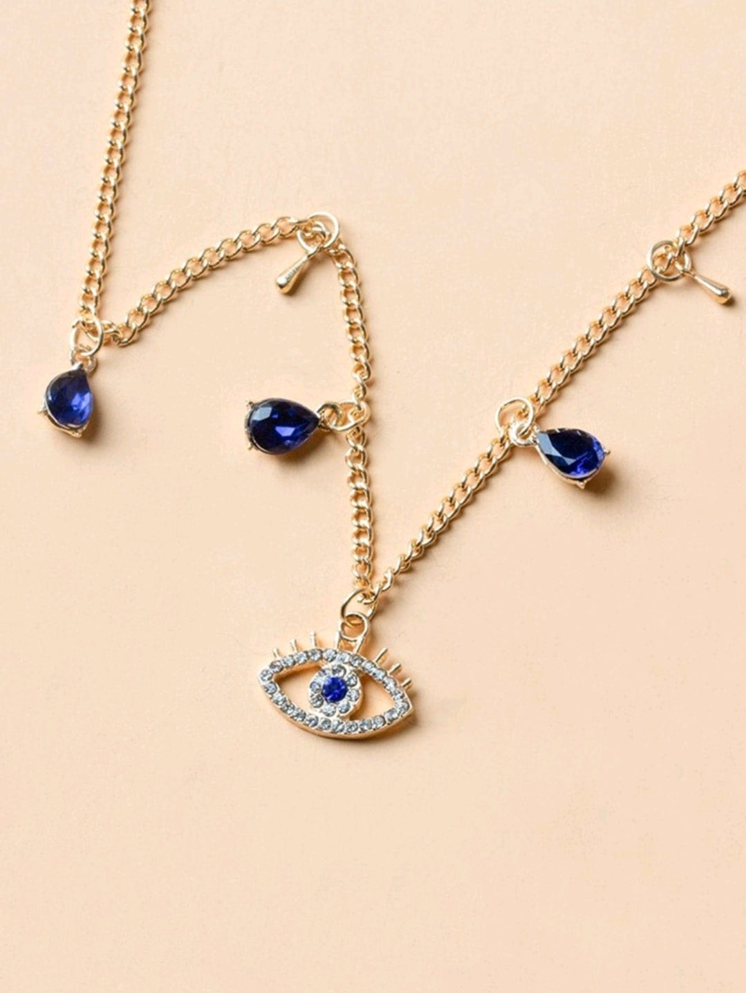 Blue stone evil eye choker necklace