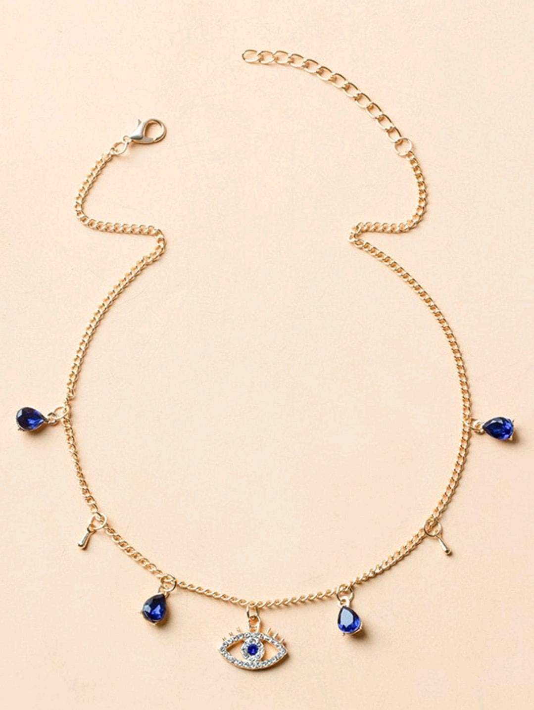 Blue stone evil eye choker necklace