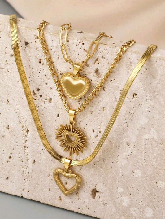 Layered heart golden necklace