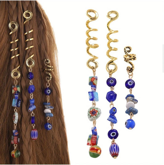 Blue beaded hair ring set of 3