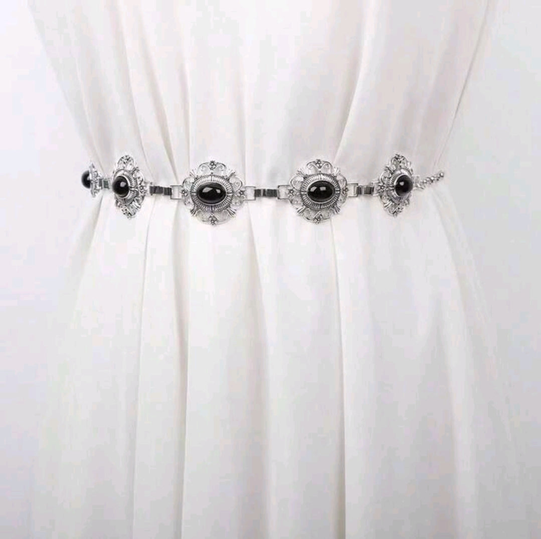 Silver black waist chain