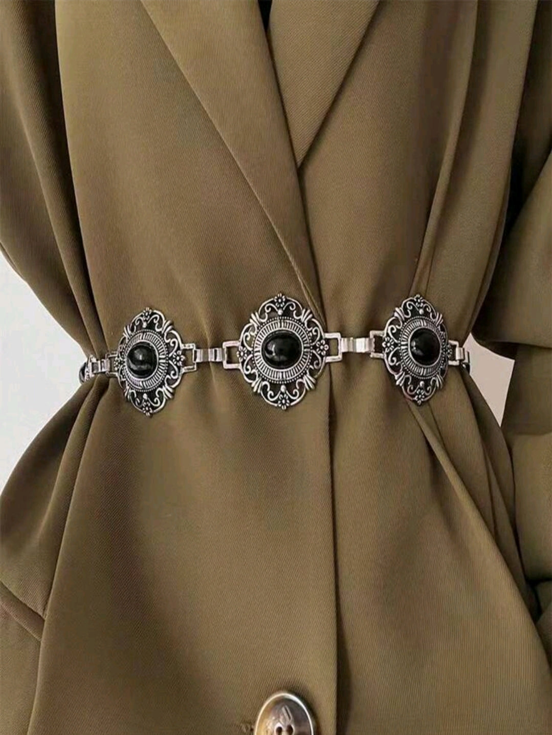 Silver black waist chain