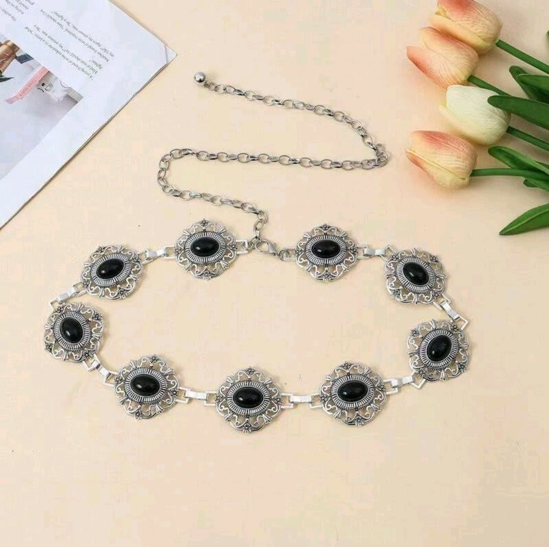 Silver black waist chain