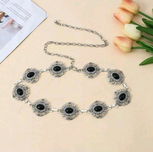 Silver black waist chain