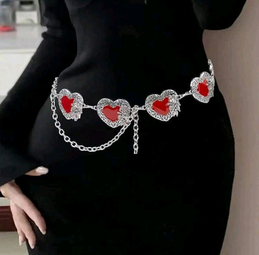 Heart detail waist chain in silver