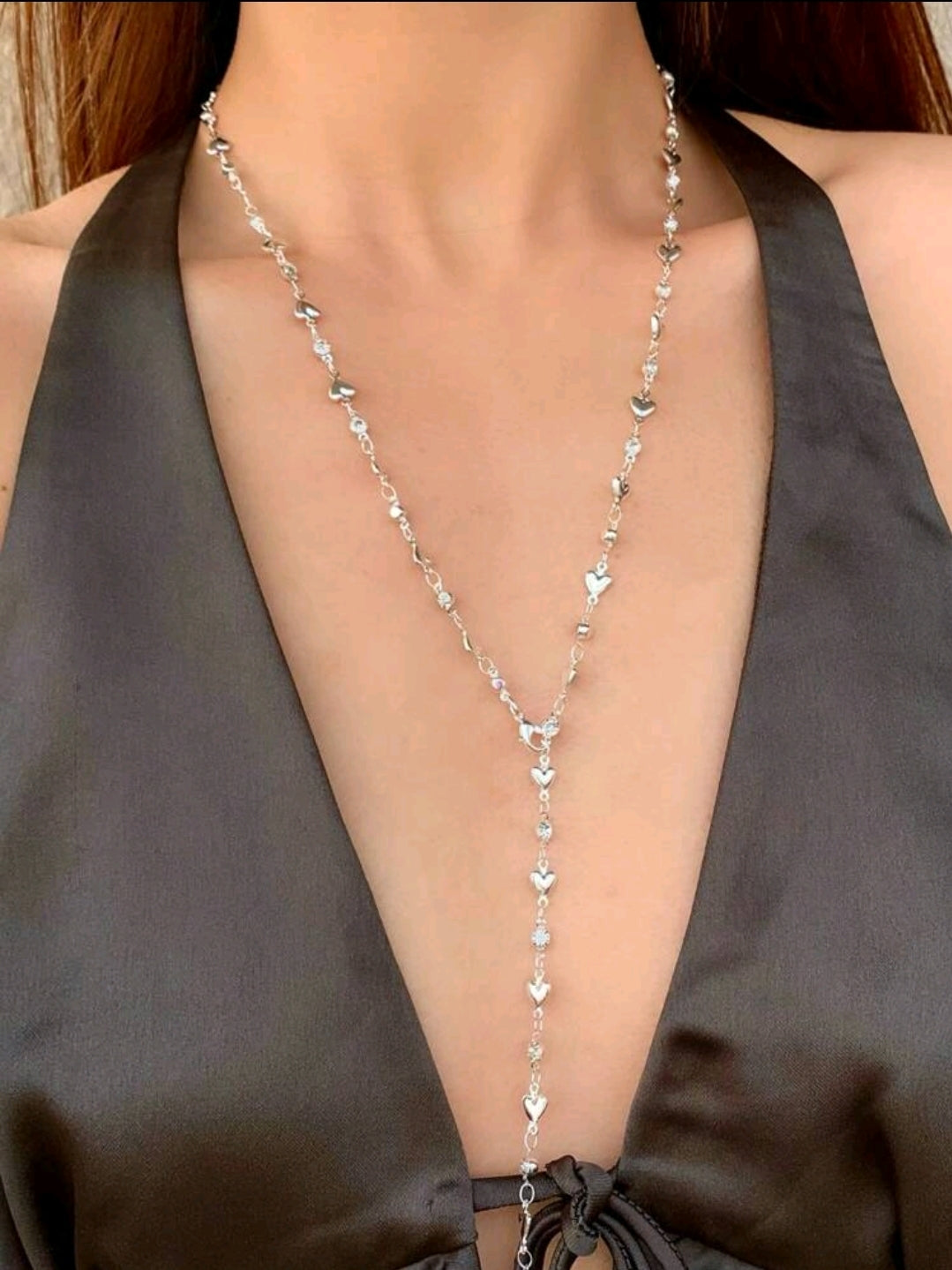 Silver long chain necklace
