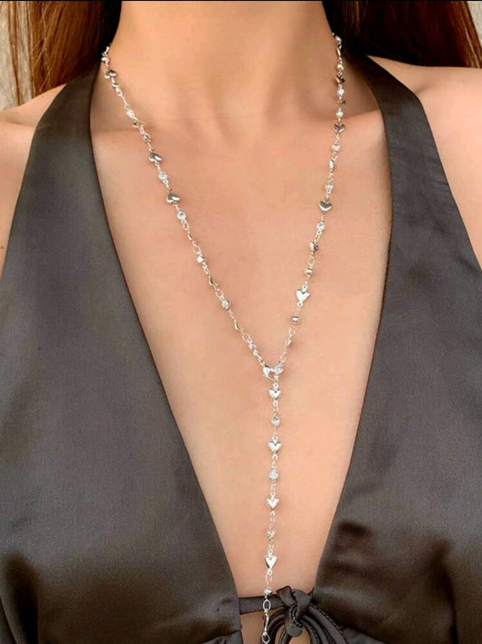Silver long chain necklace