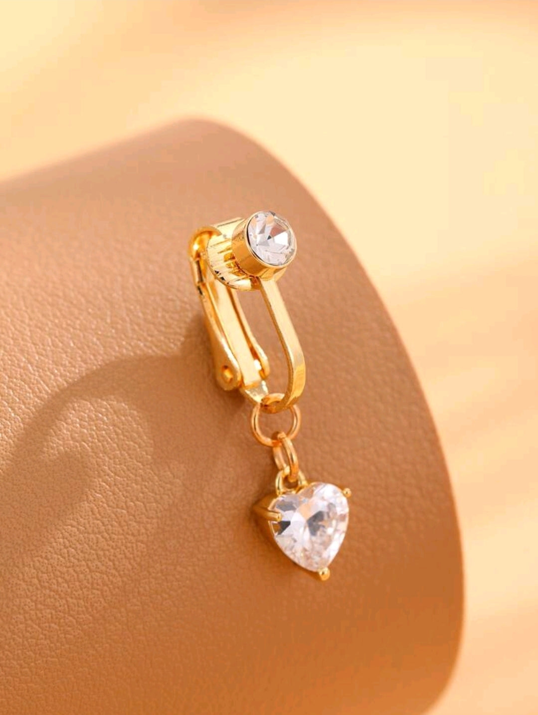 Heart stone golden fake belly ring