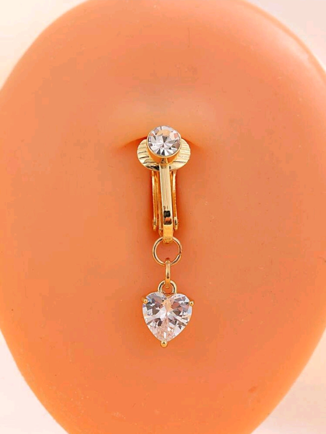 Heart stone golden fake belly ring