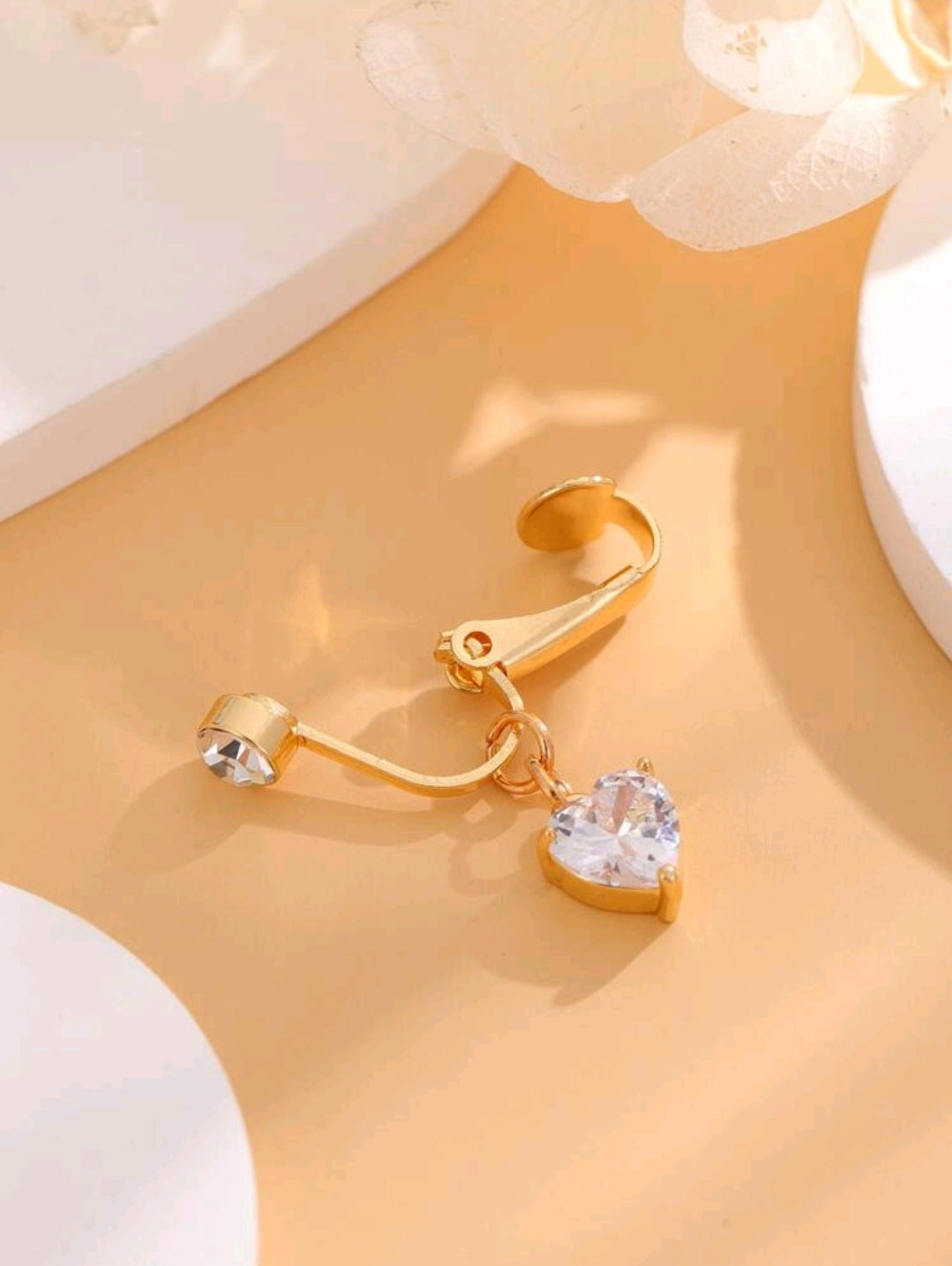 Heart stone golden fake belly ring