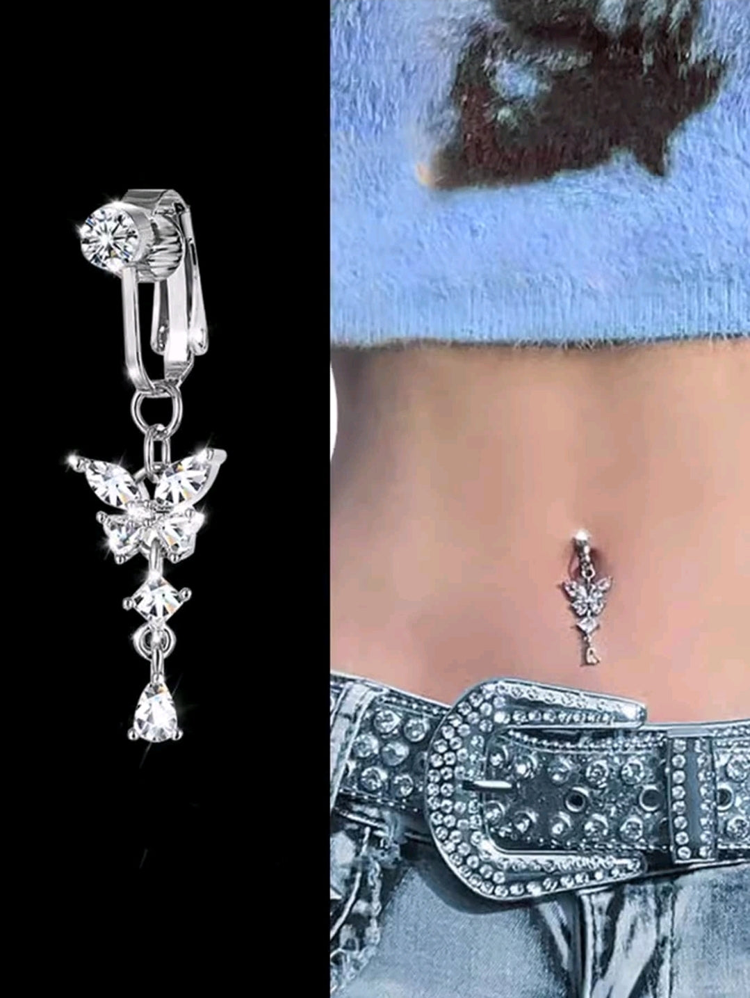 Butterfly fake belly ring