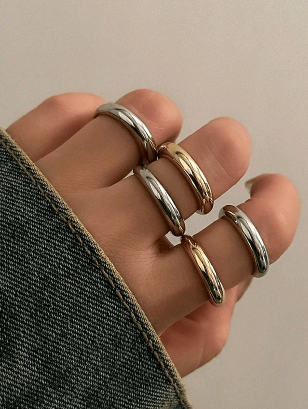 8pcs silver and golden chunky rings set