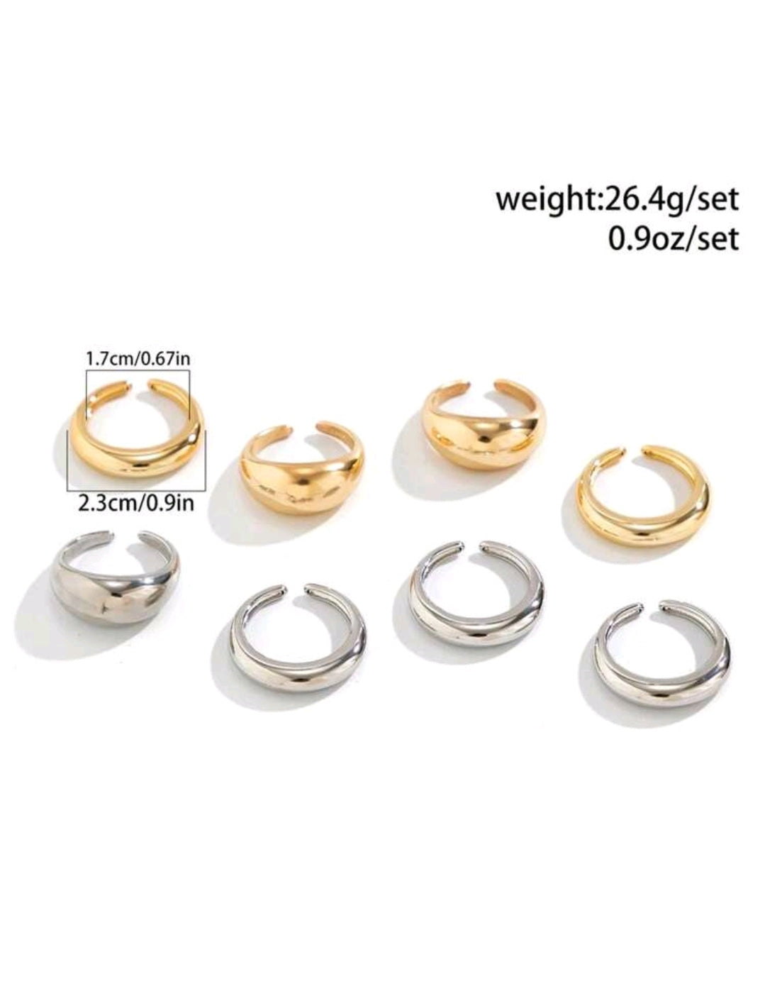 8pcs silver and golden chunky rings set