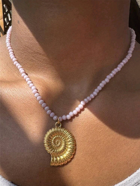 Pink beaded shell necklace