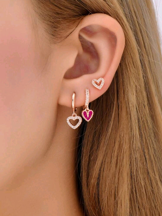 Heart detail 3pcs earrings set