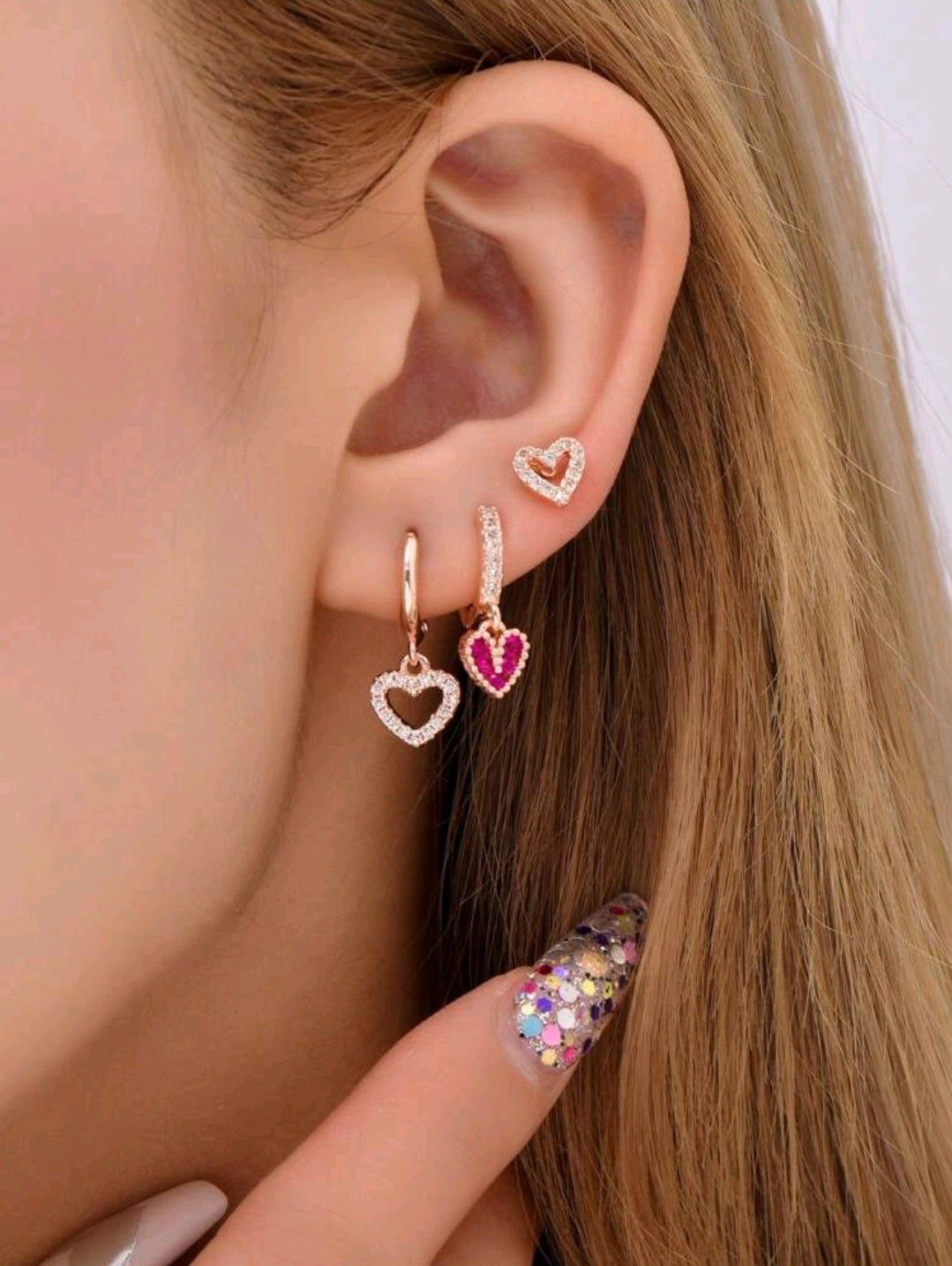 Heart detail 3pcs earrings set