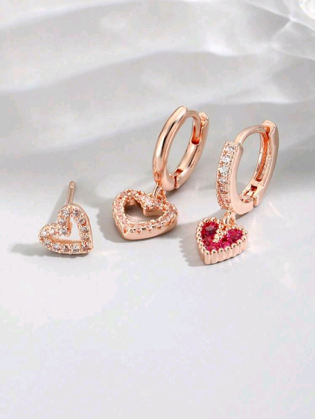 Heart detail 3pcs earrings set