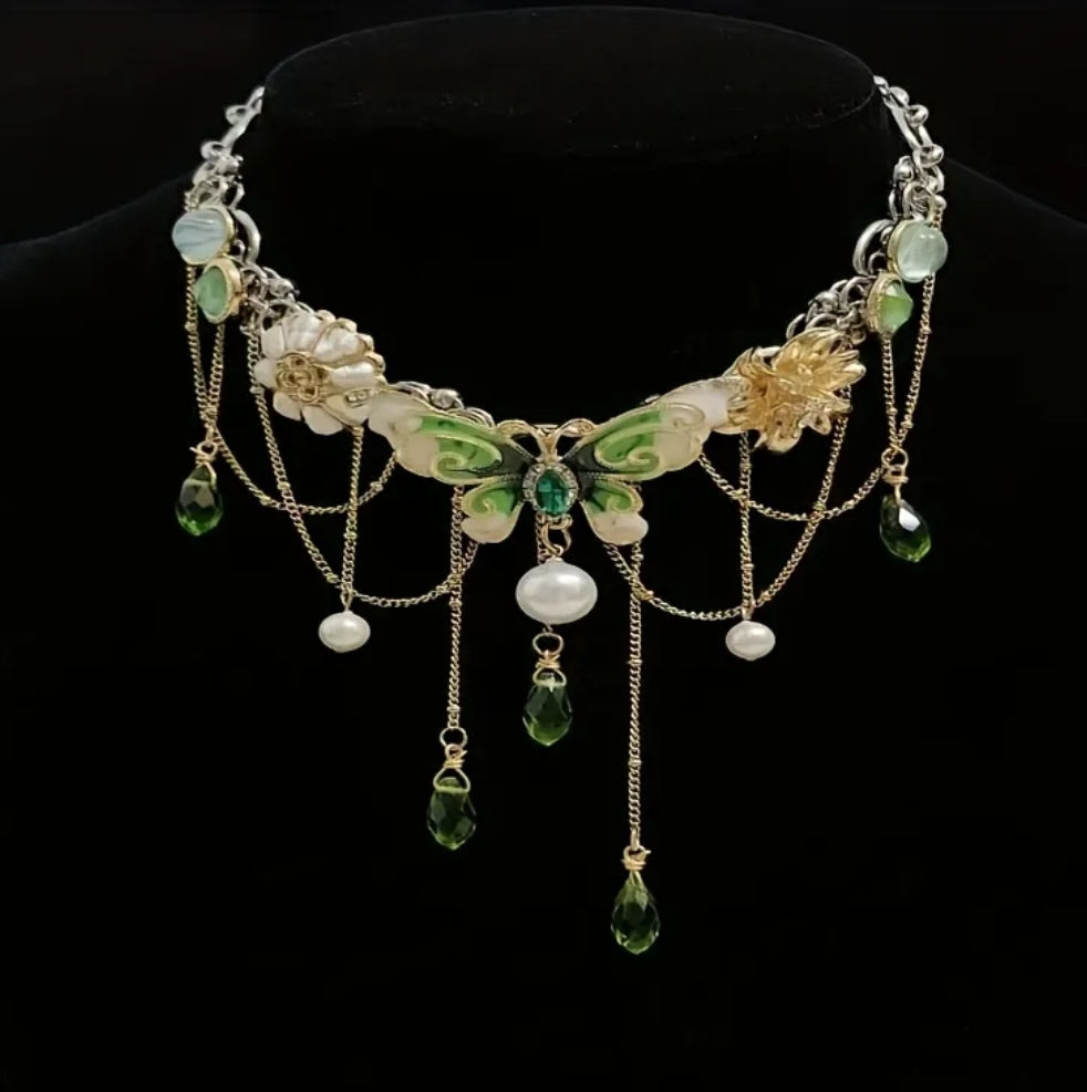 Green butterfly necklace