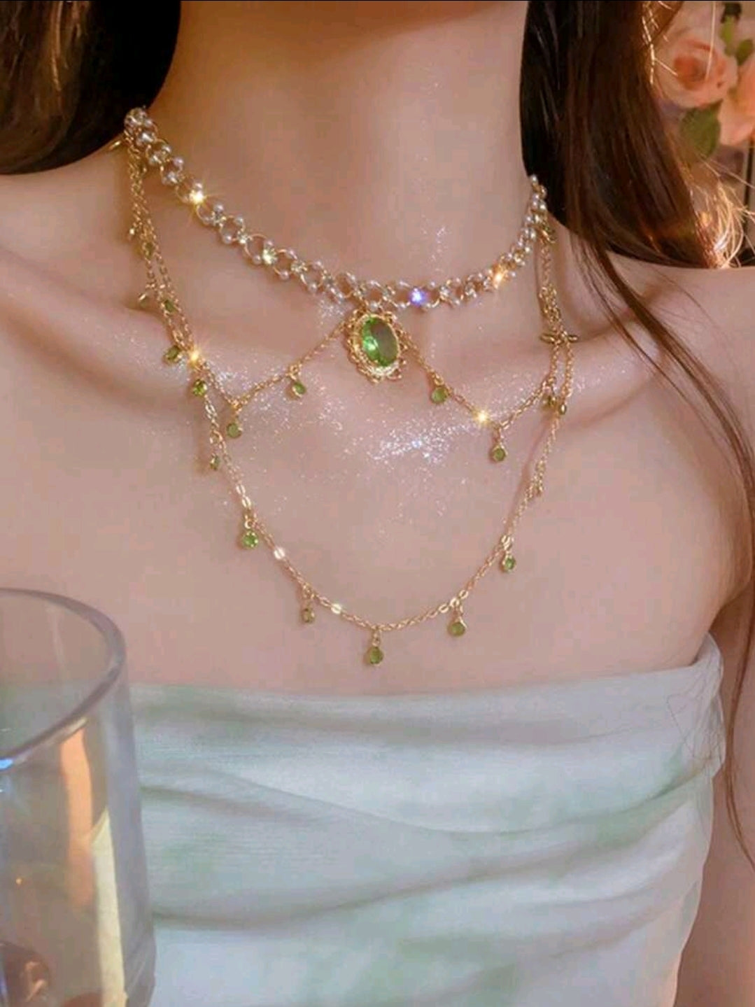 Green layered necklace