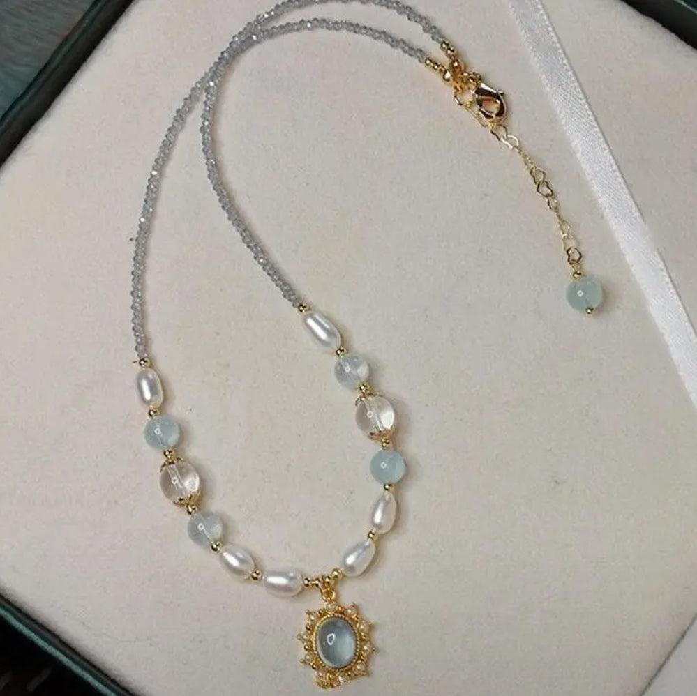 Beaded blue and white necklace