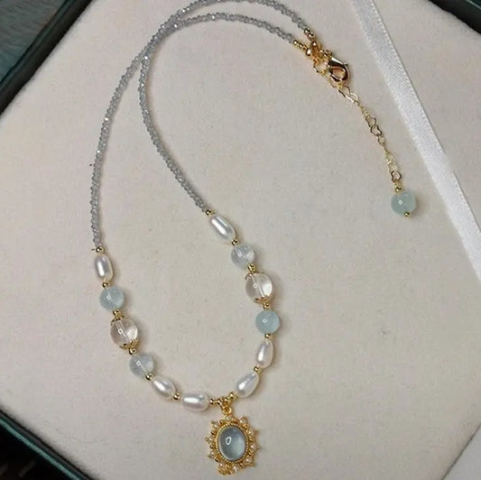Beaded blue and white necklace
