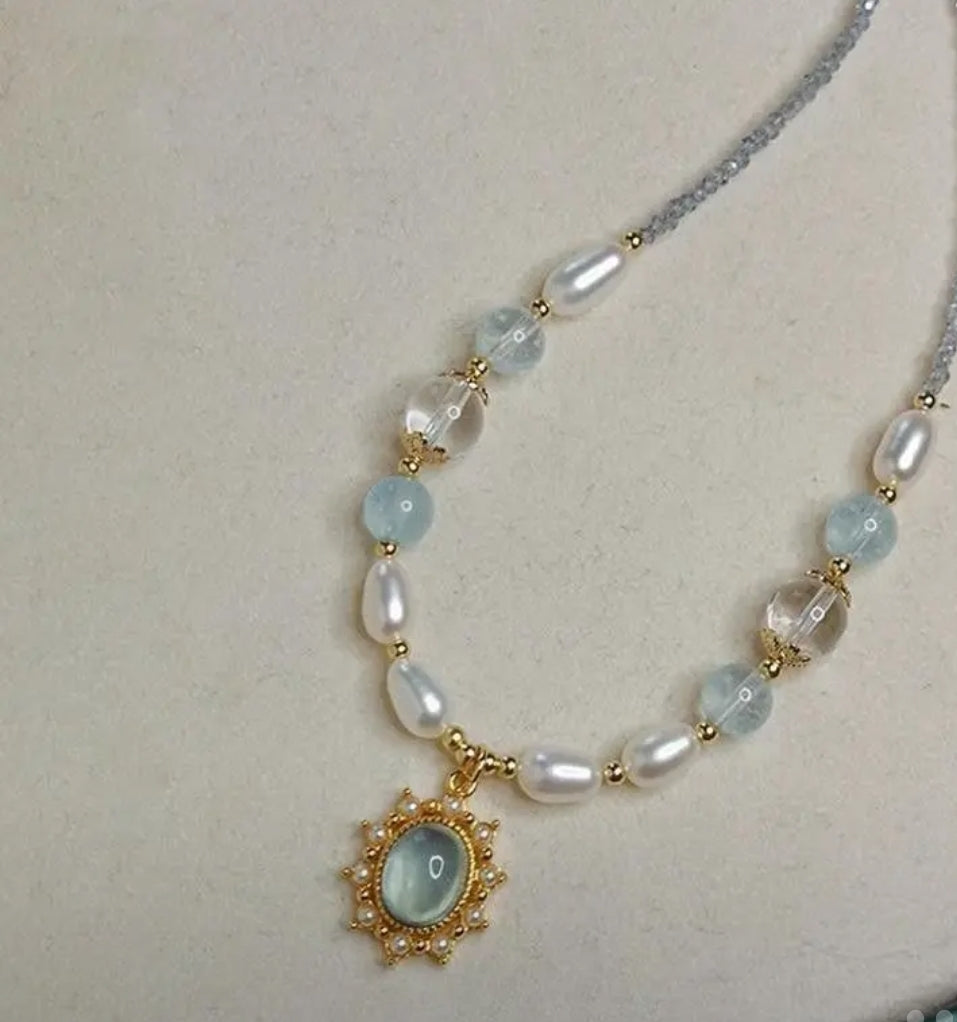 Beaded blue and white necklace