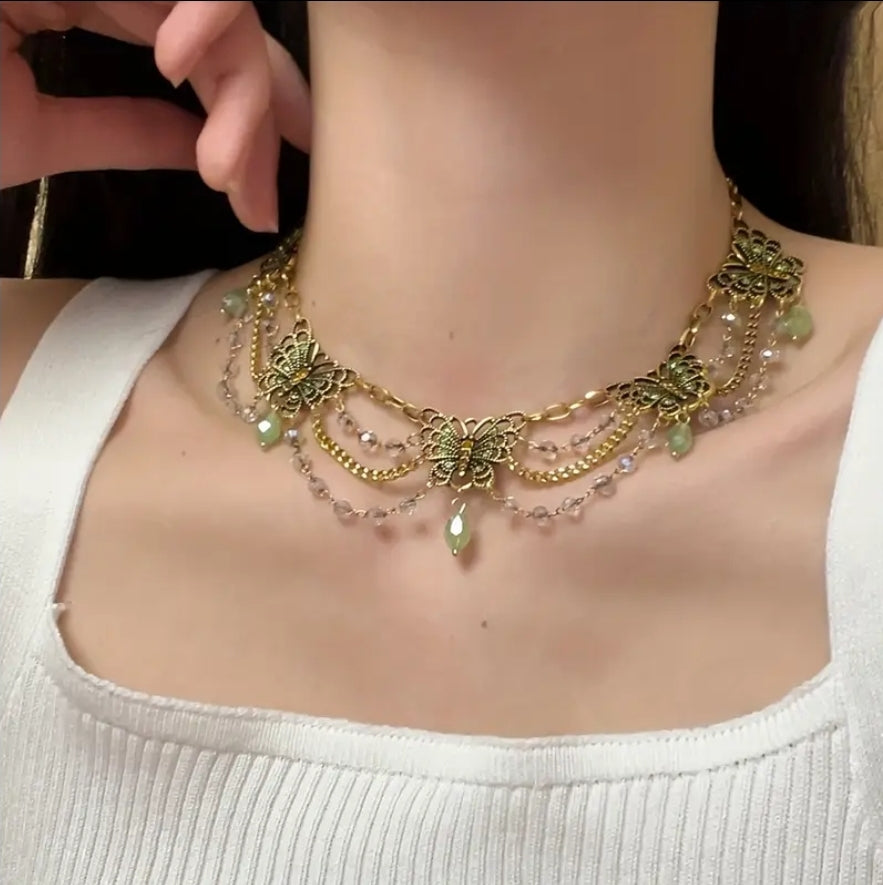 Green butterfly necklace