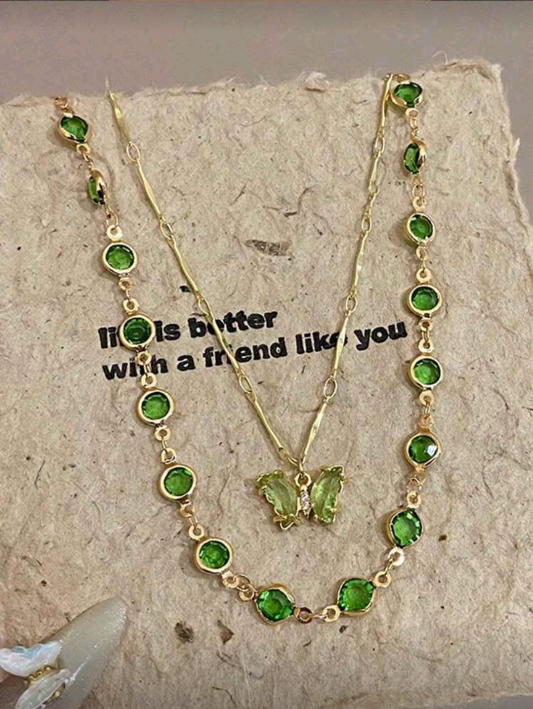 Green butterfly necklace
