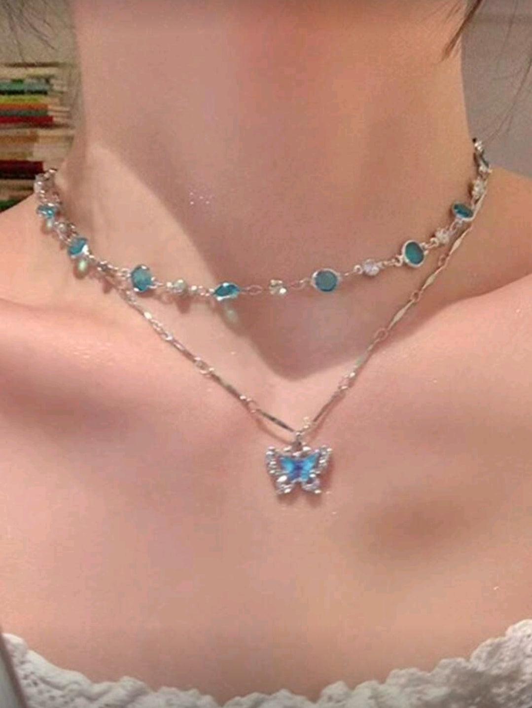 Blue butterfly necklace
